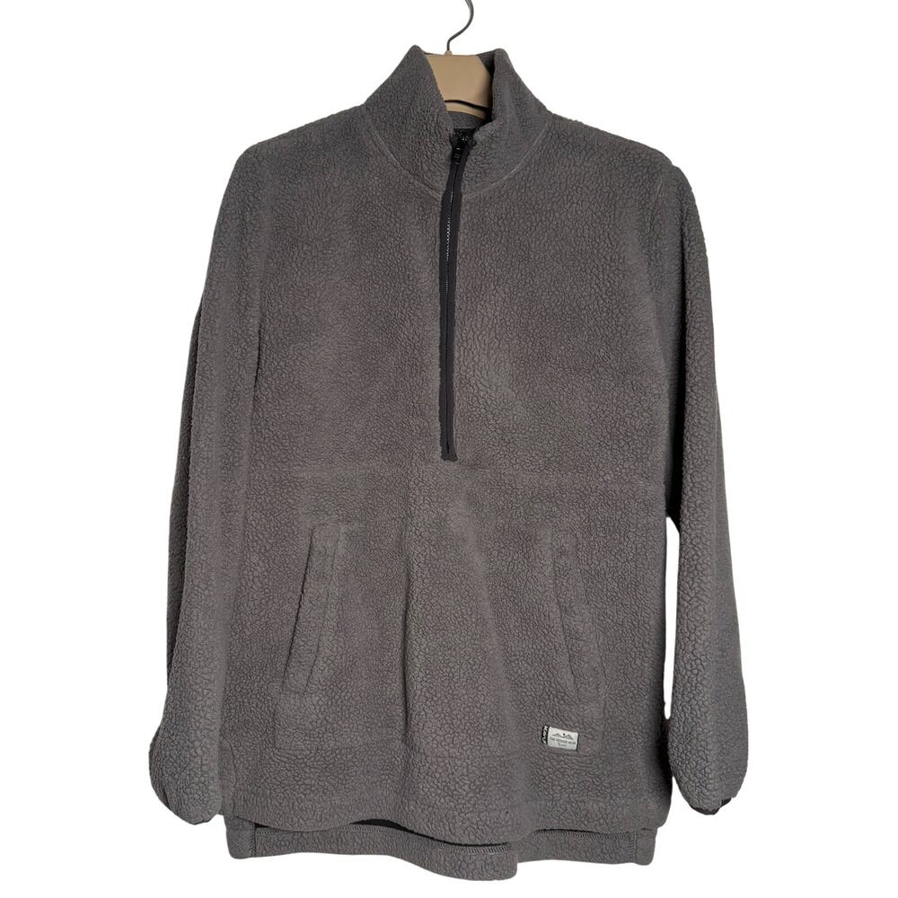 KAVU Throwshirt Half Zip Men's LARGE Pullover Sherpa Fleece Kangaroo Pocket Gray